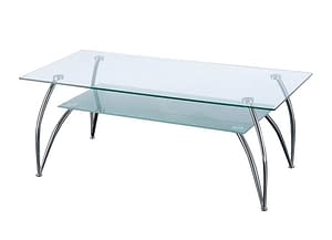 2 tier glass rectangular coffee table with chrome legs