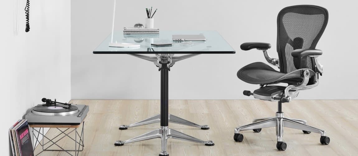 Herman Miller Aeron with chrome base and table